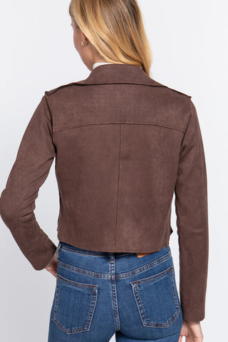 Long Slv Biker Faux Suede Short Jacket Look Up Deals