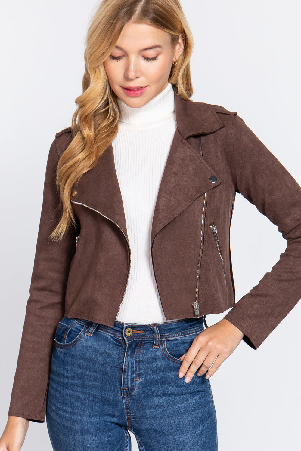 Long Slv Biker Faux Suede Short Jacket Look Up Deals