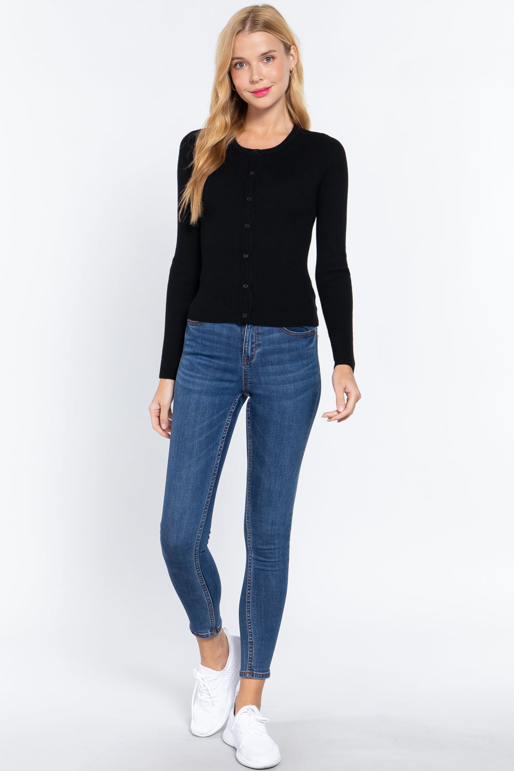 Long Slv Crew Neck Basic Cardigan Look Up Deals