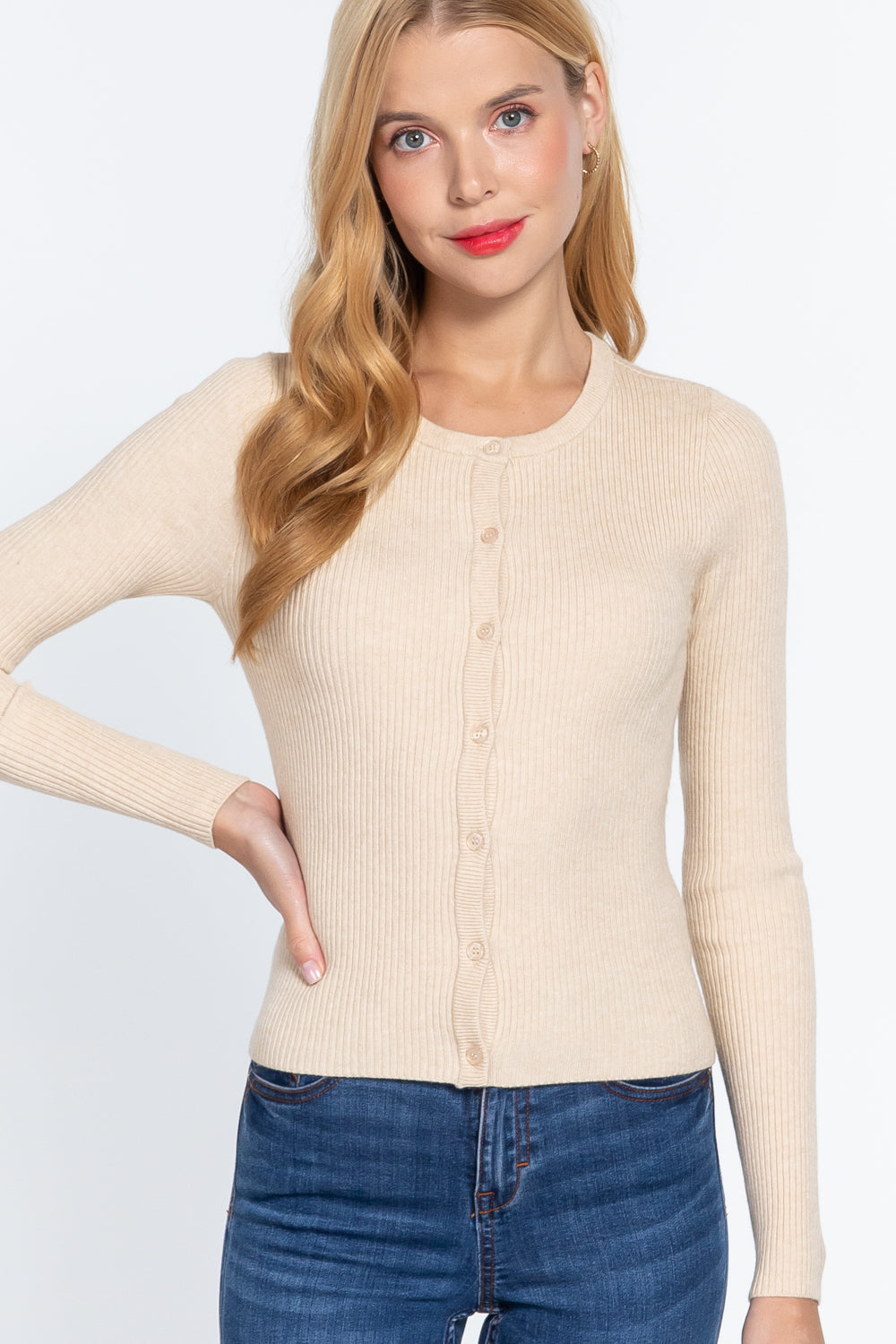 Long Slv Crew Neck Basic Cardigan Look Up Deals