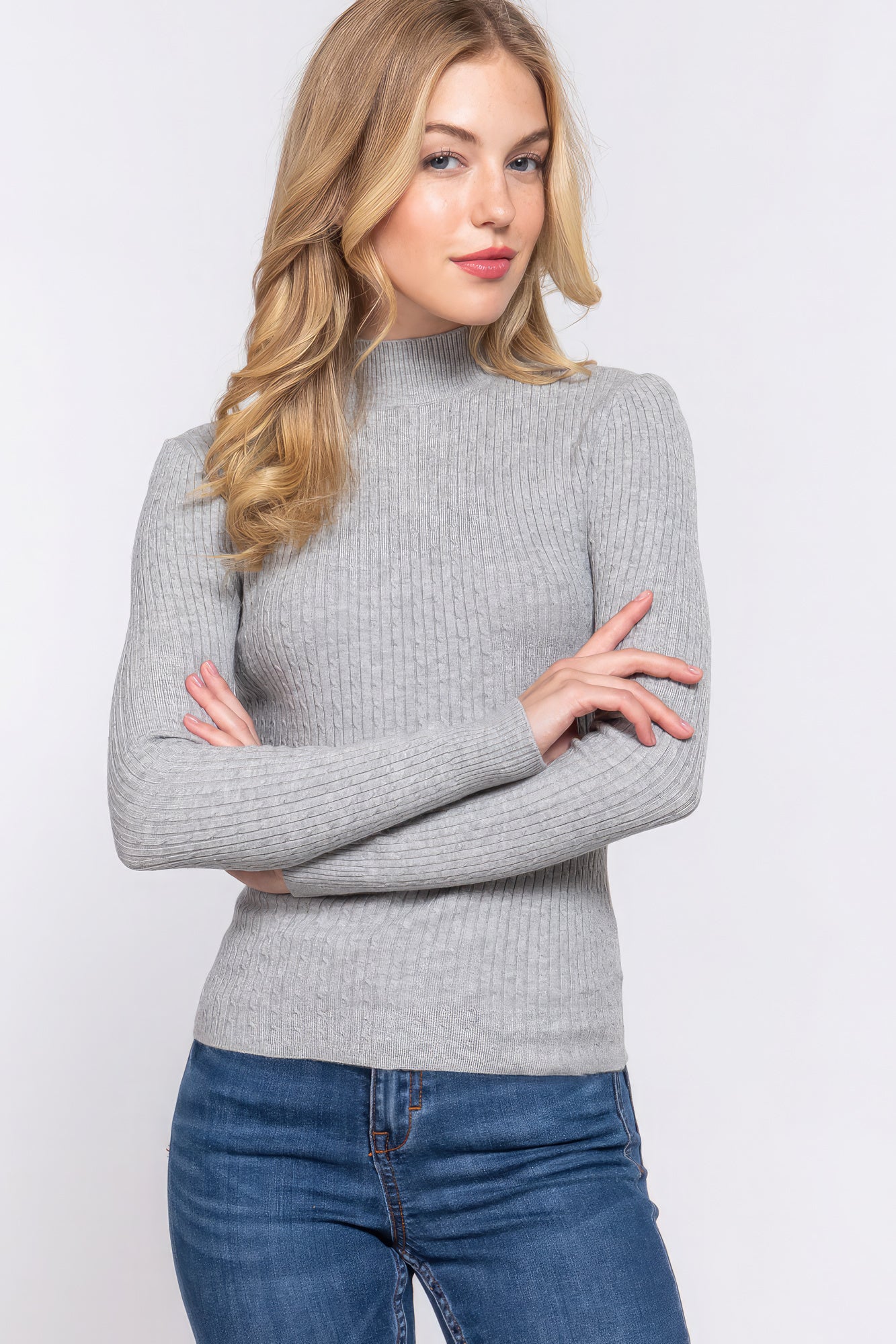 Long Slv Mock Neck Rib Sweater Look Up Deals