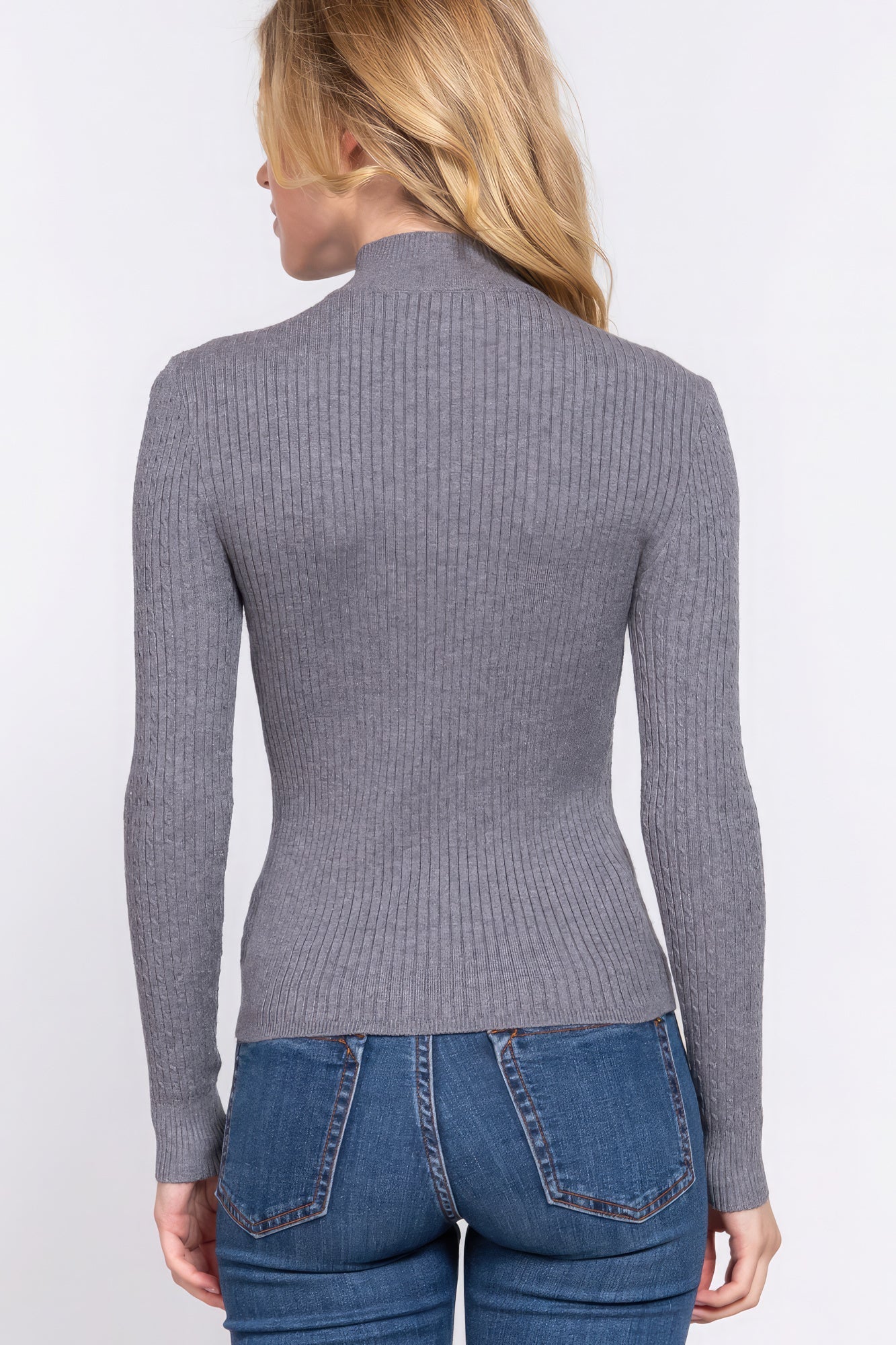 Long Slv Mock Neck Rib Sweater Look Up Deals