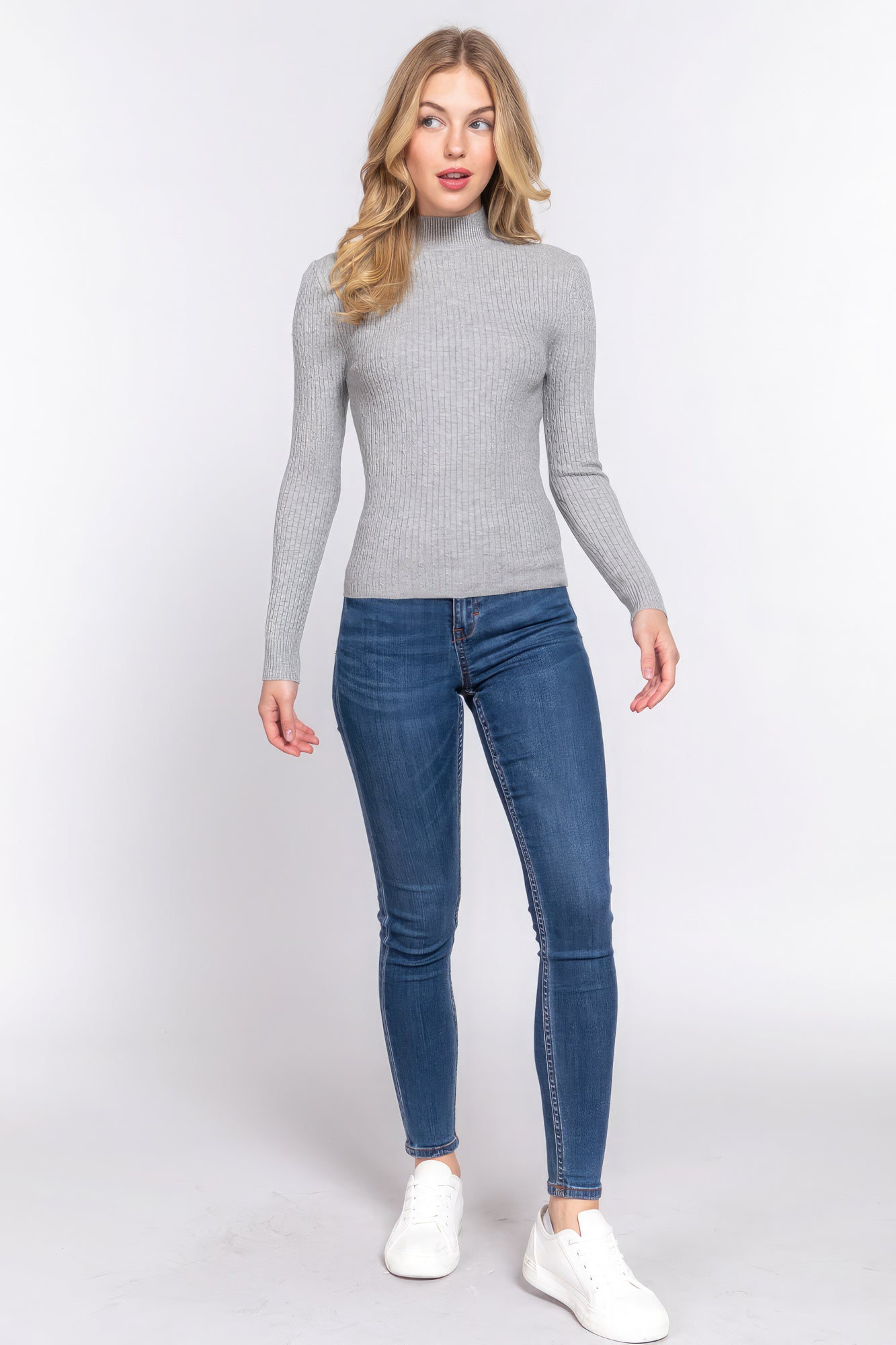 Long Slv Mock Neck Rib Sweater Look Up Deals