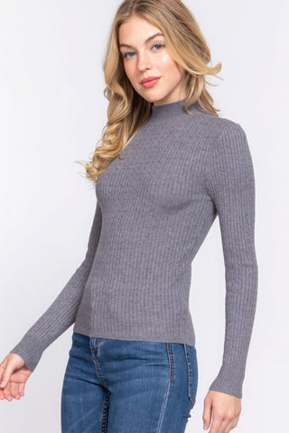 Long Slv Mock Neck Rib Sweater Look Up Deals