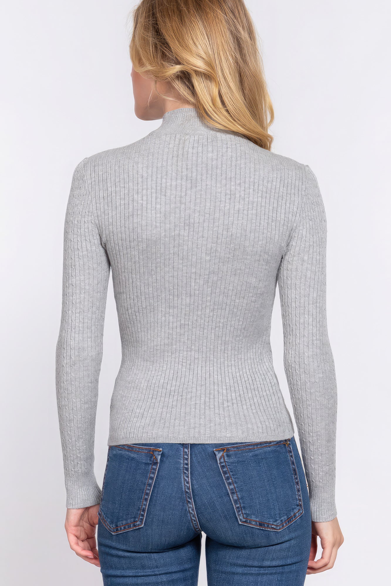 Long Slv Mock Neck Rib Sweater Look Up Deals