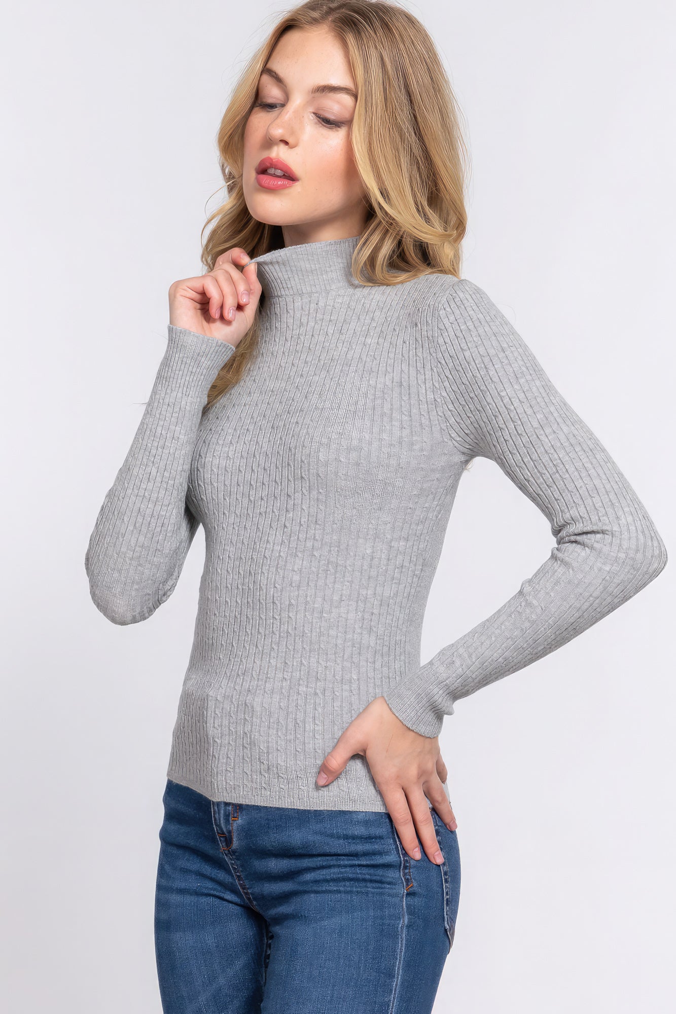 Long Slv Mock Neck Rib Sweater Look Up Deals