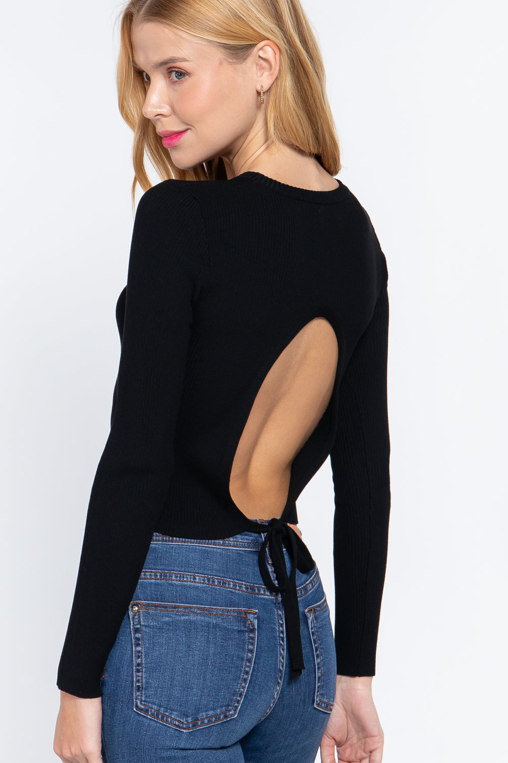 Long Slv Open Back Sweater Top Look Up Deals