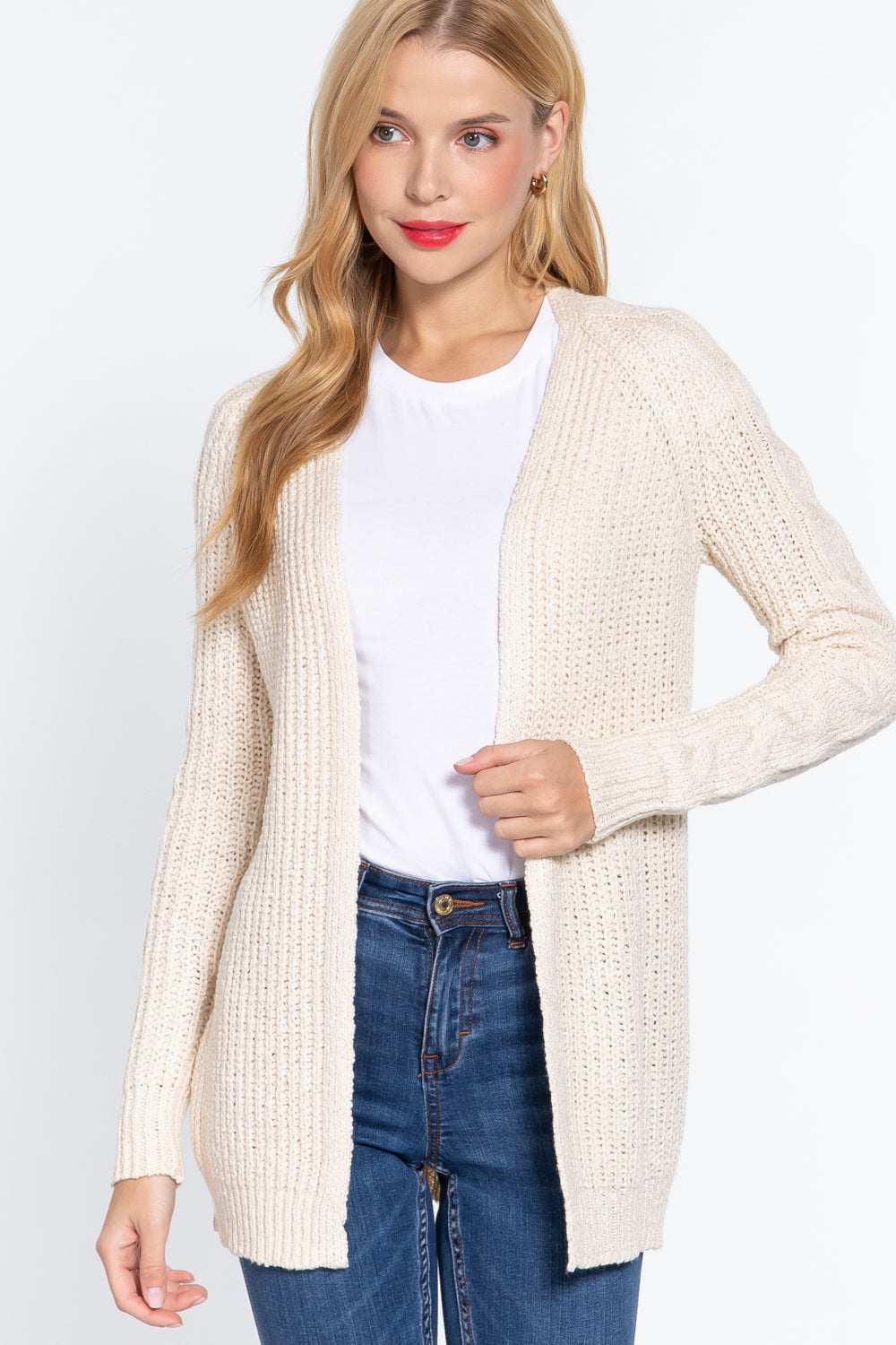 Long Slv Open Front Sweater Cardigan Look Up Deals