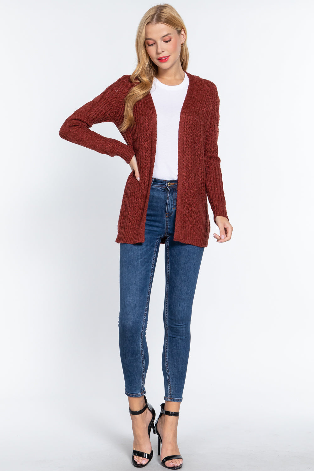 Long Slv Open Front Sweater Cardigan Look Up Deals