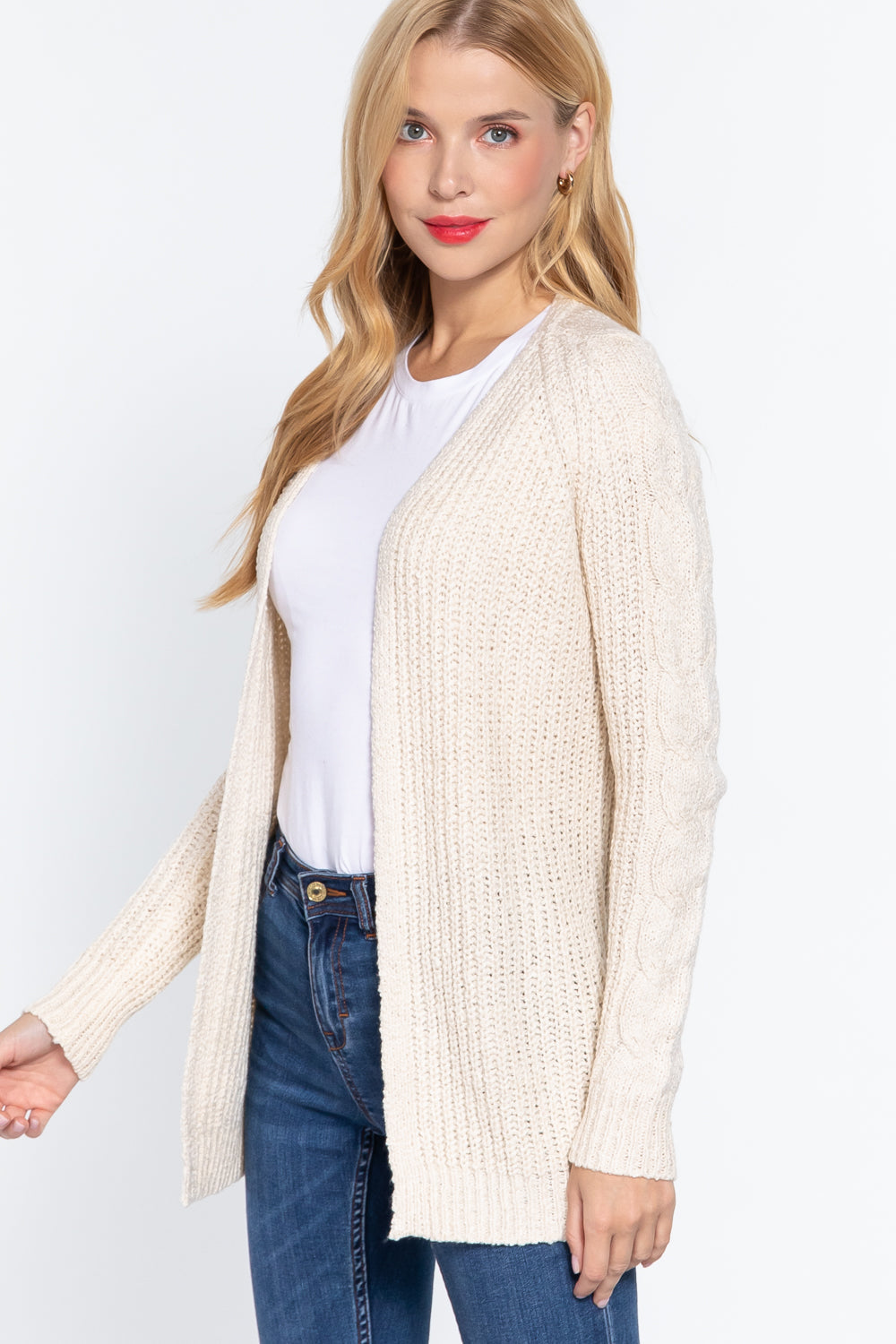 Long Slv Open Front Sweater Cardigan Look Up Deals