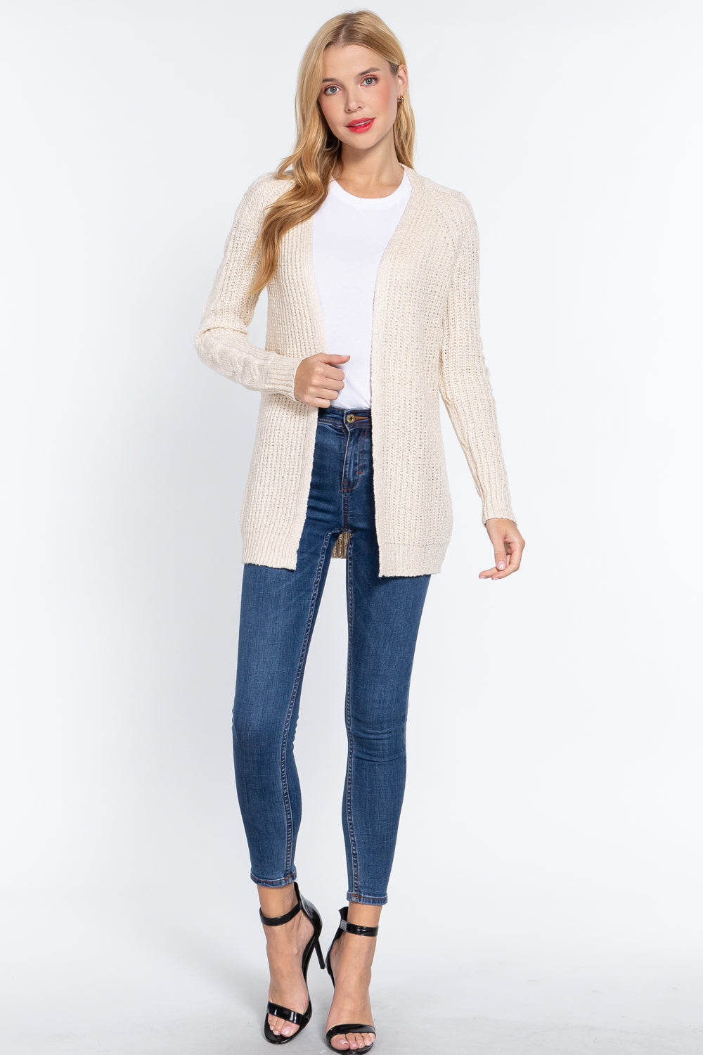 Long Slv Open Front Sweater Cardigan Look Up Deals