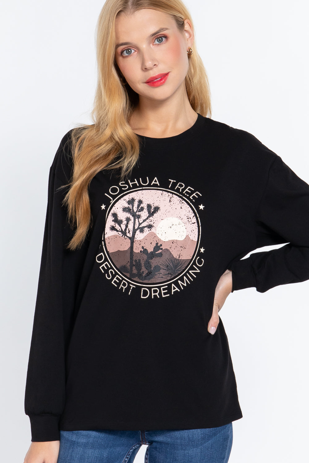 Long Slv Screen Print Knit Top Look Up Deals