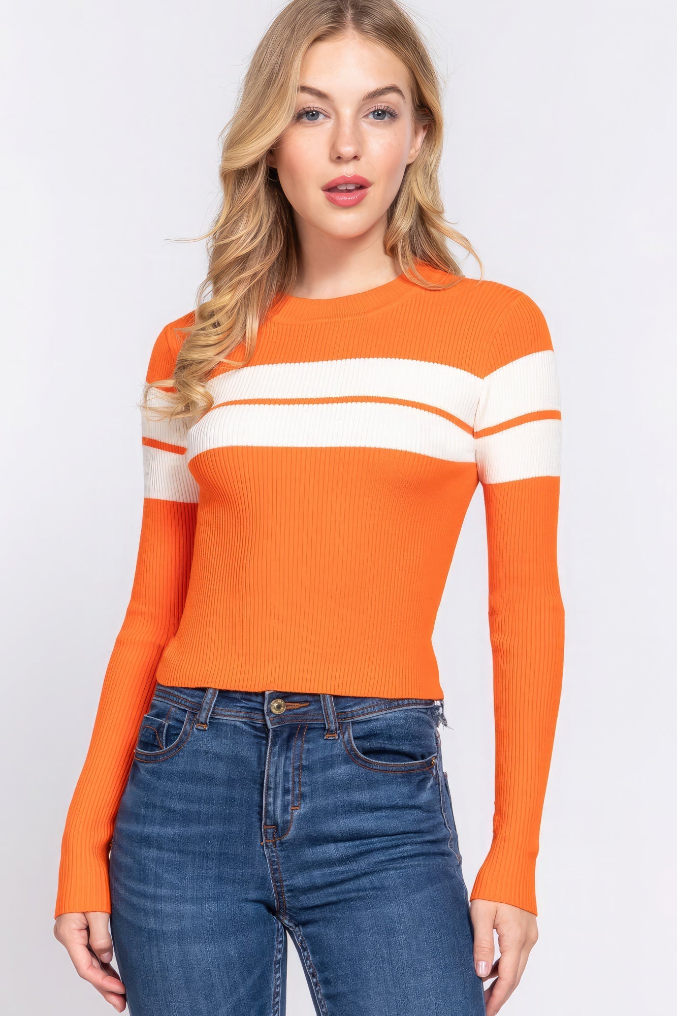 Long Slv Stripe Rib Sweater Look Up Deals