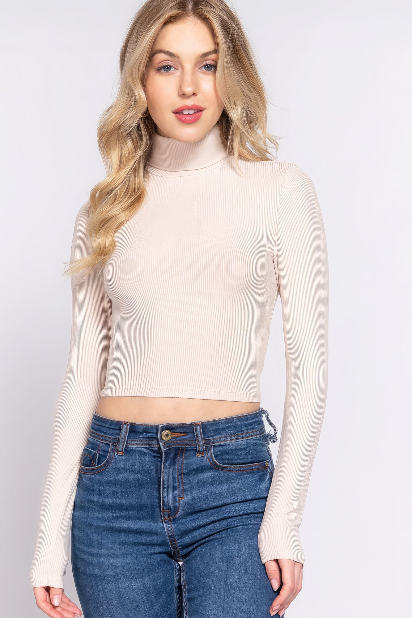 Long Slv Turtle Neck Rib Crop Knit Top Look Up Deals