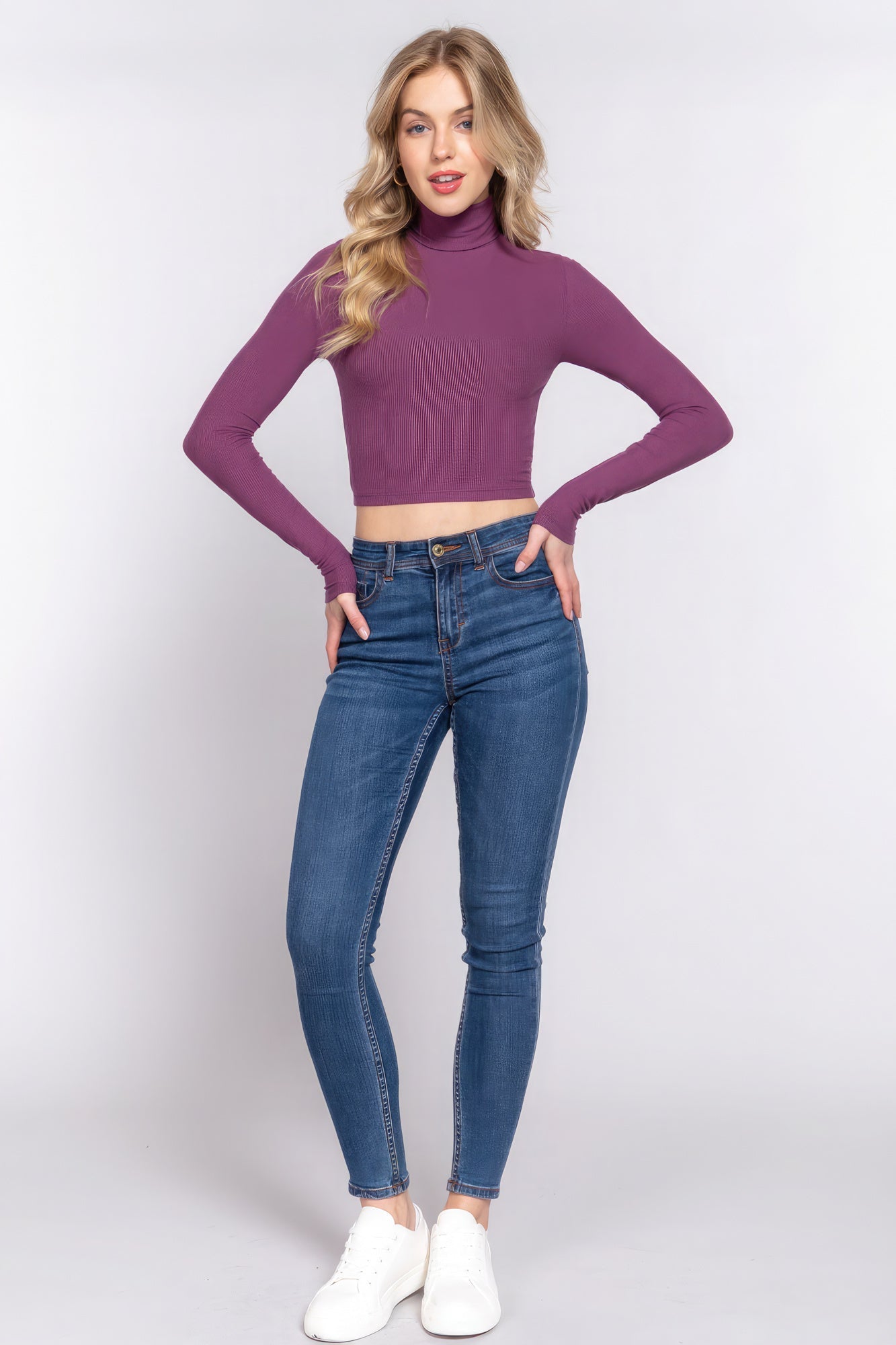 Long Slv Turtle Neck Rib Crop Knit Top Look Up Deals