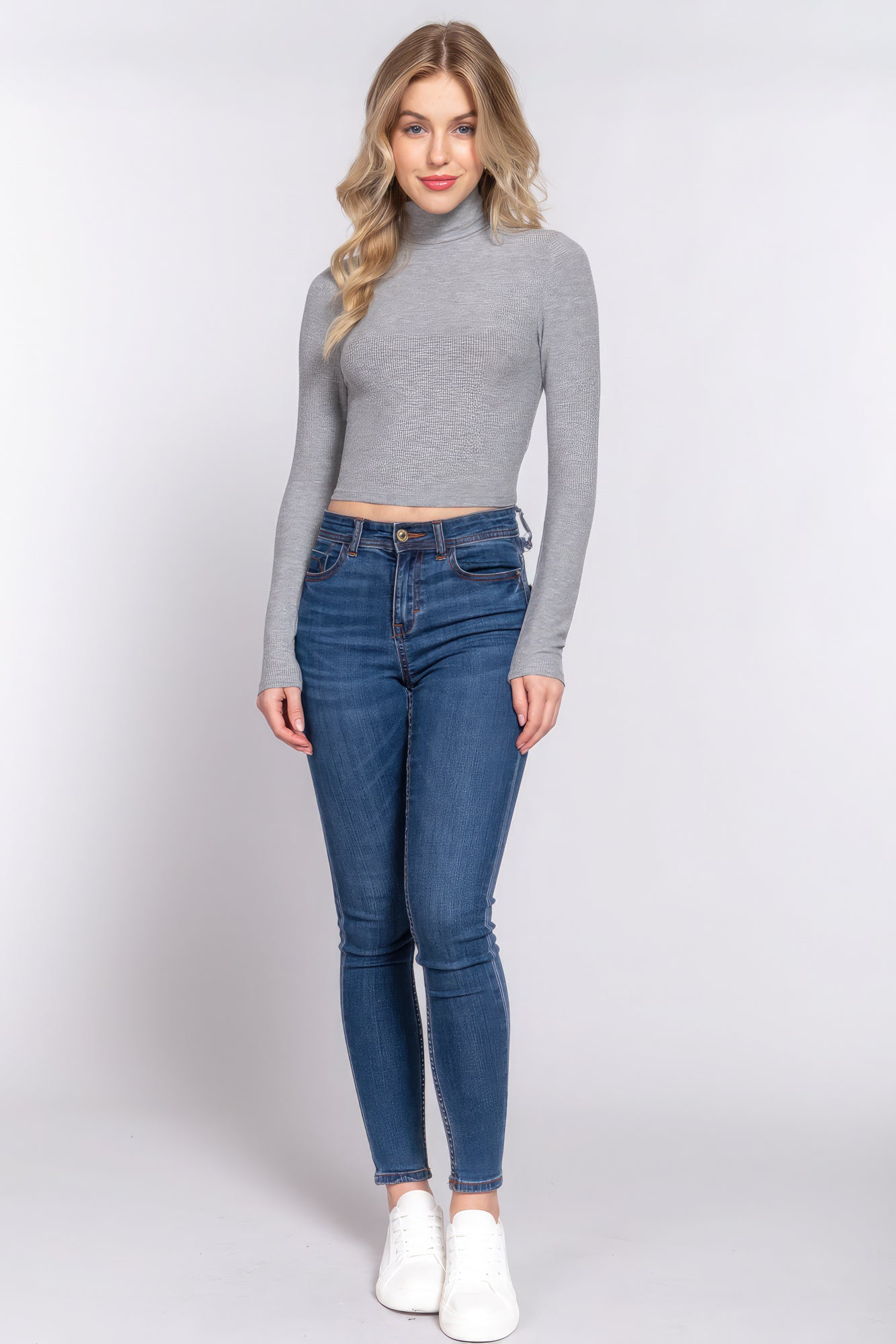 Long Slv Turtle Neck Rib Crop Knit Top Look Up Deals