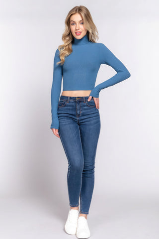 Long Slv Turtle Neck Rib Crop Knit Top Look Up Deals