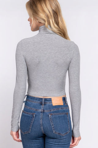 Long Slv Turtle Neck Rib Crop Knit Top Look Up Deals