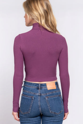 Long Slv Turtle Neck Rib Crop Knit Top Look Up Deals