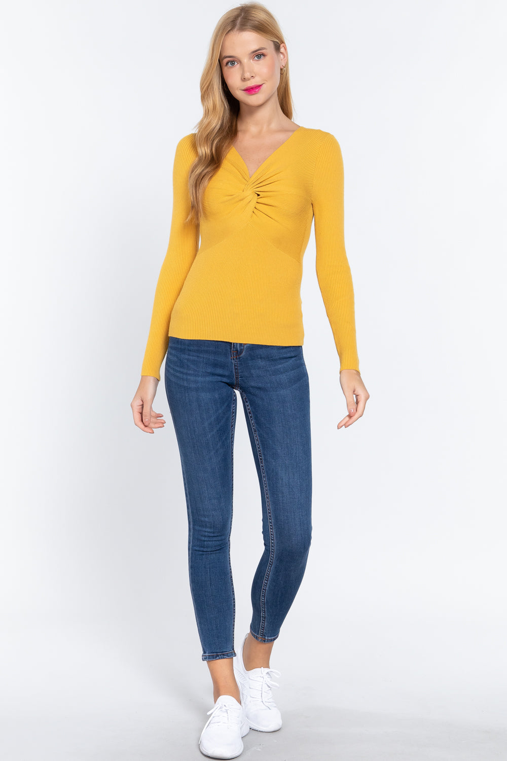 Long Slv V-neck Knotted Sweater Look Up Deals