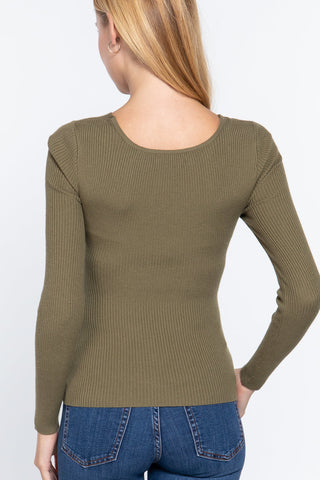 Long Slv V-neck Knotted Sweater Look Up Deals