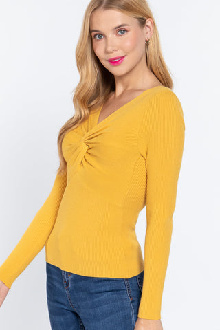 Long Slv V-neck Knotted Sweater Look Up Deals