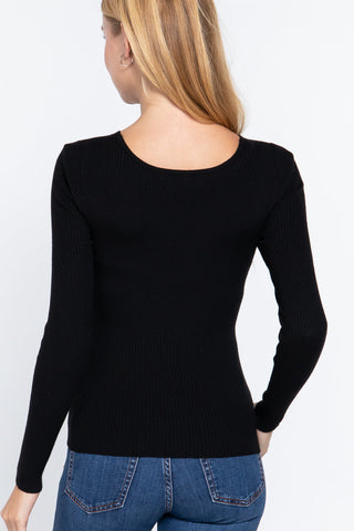 Long Slv V-neck Knotted Sweater Look Up Deals