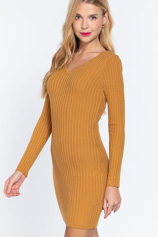 Long Slv V-neck Sweater Mini Dress Look Up Deals