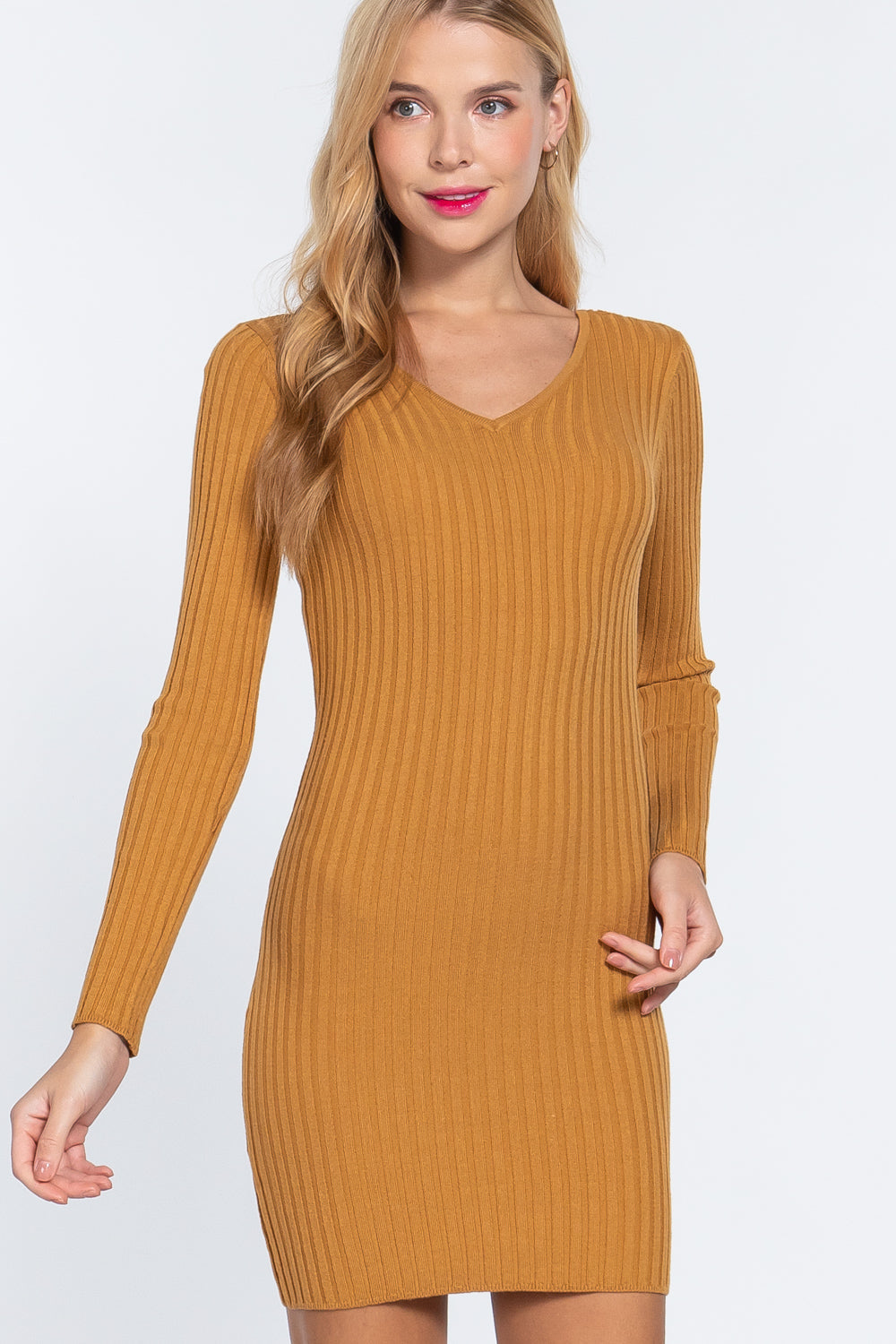 Long Slv V-neck Sweater Mini Dress Look Up Deals