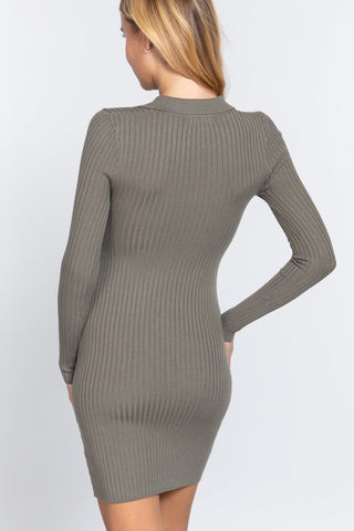 Long Slv V-neck Sweater Rib Mini Dress Look Up Deals