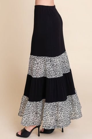 Long Tiered Contrast Fashion Skirt With Velvet Animal Print Mesh Look Up Deals