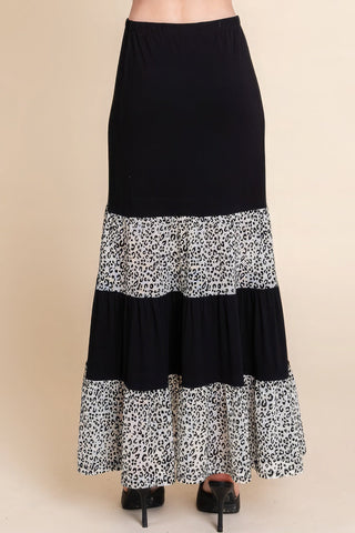 Long Tiered Contrast Fashion Skirt With Velvet Animal Print Mesh Look Up Deals