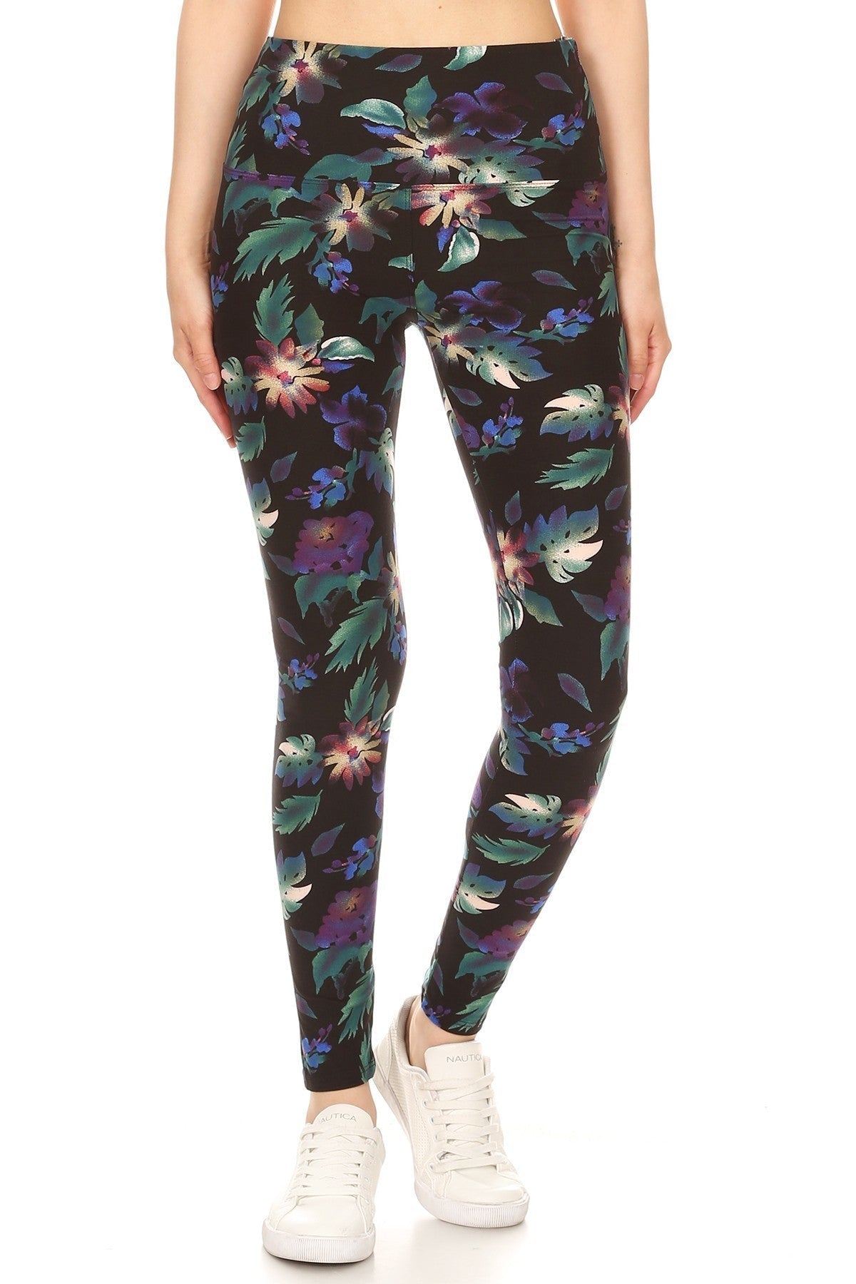 Long Yoga Style Banded Lined Floral Printed Knit Legging With High Waist Look Up Deals