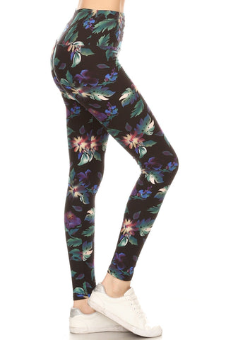 Long Yoga Style Banded Lined Floral Printed Knit Legging With High Waist Look Up Deals