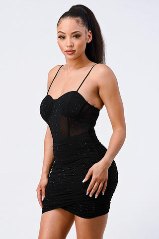 Luxe Glitter Front Mesh Ribbed Cami Mini Dress Look Up Deals