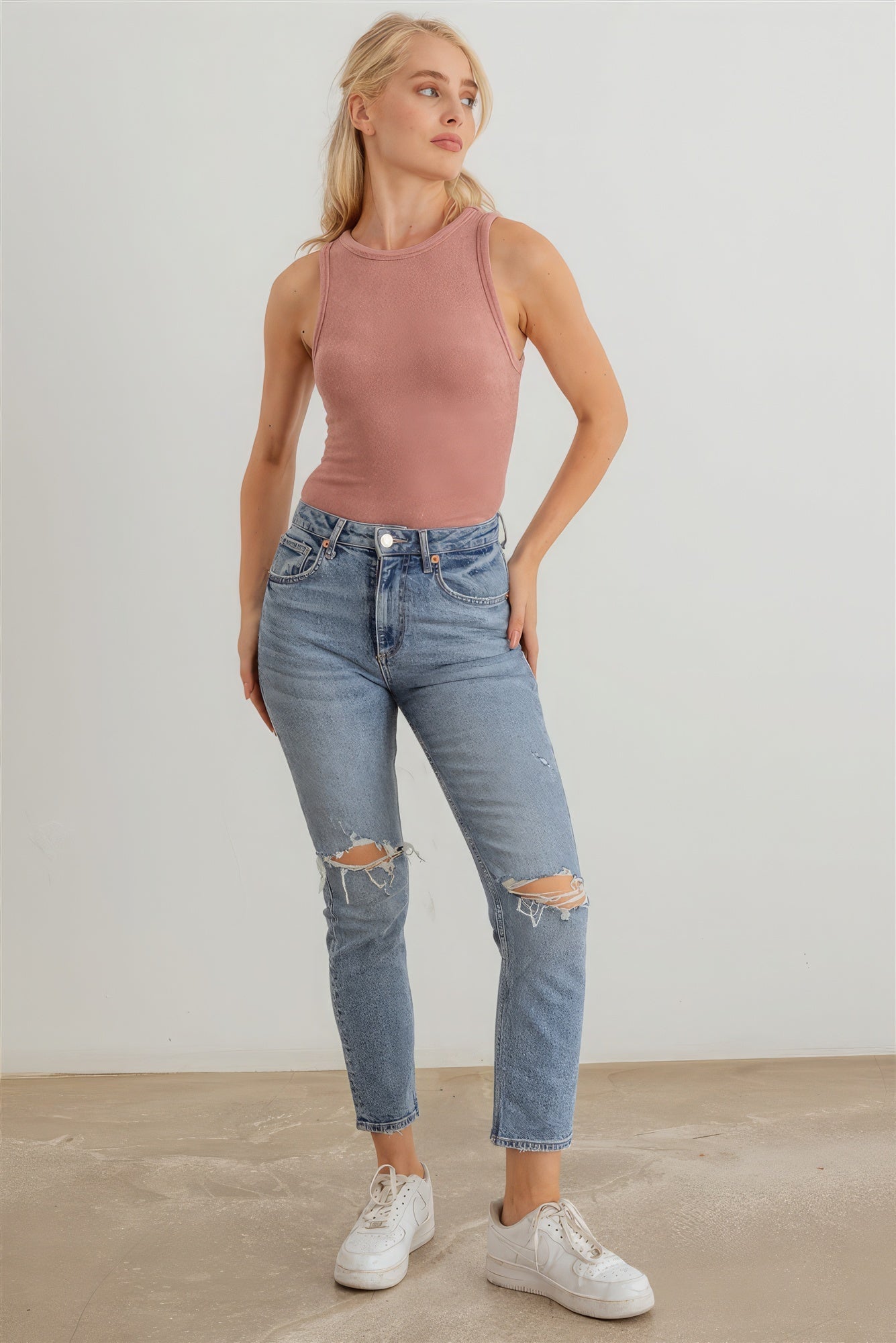 Mauve Knit Sleeveless Bodysuit Look Up Deals