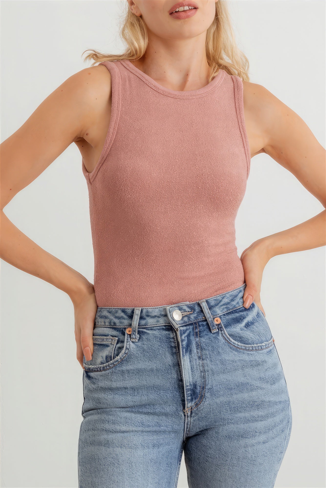 Mauve Knit Sleeveless Bodysuit Look Up Deals