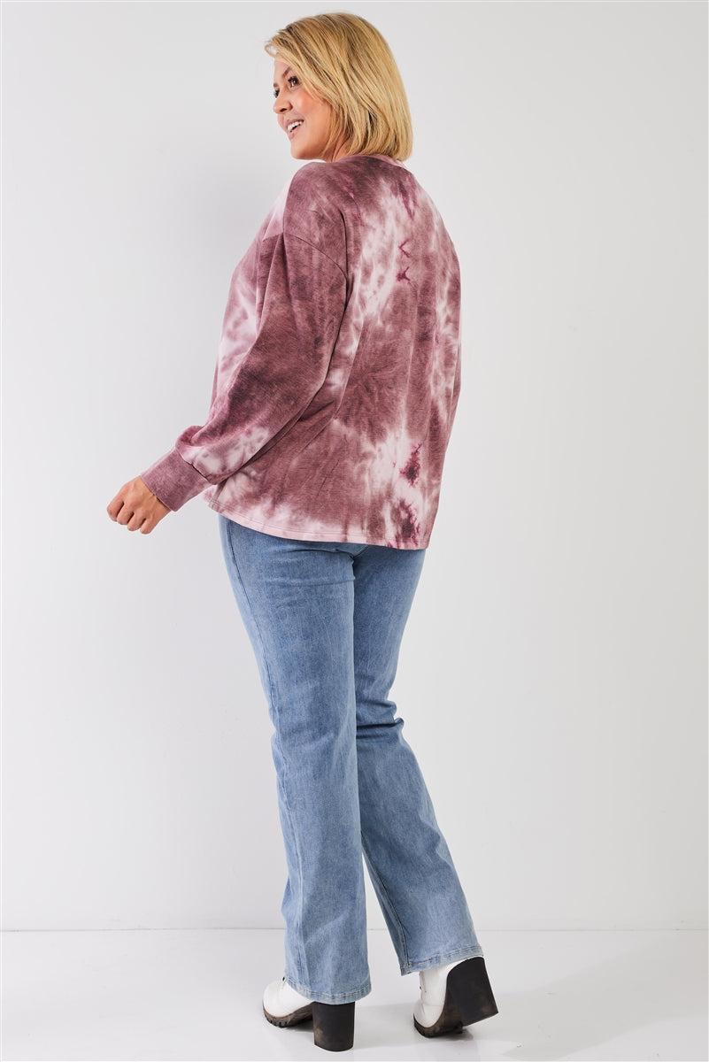 Mauve & Purple Tie-dye Bleach Effect Graphic Print Detail Long Sleeve Sweatshirt Look Up Deals