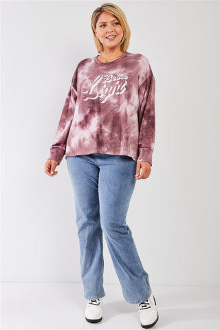 Mauve & Purple Tie-dye Bleach Effect Graphic Print Detail Long Sleeve Sweatshirt Look Up Deals