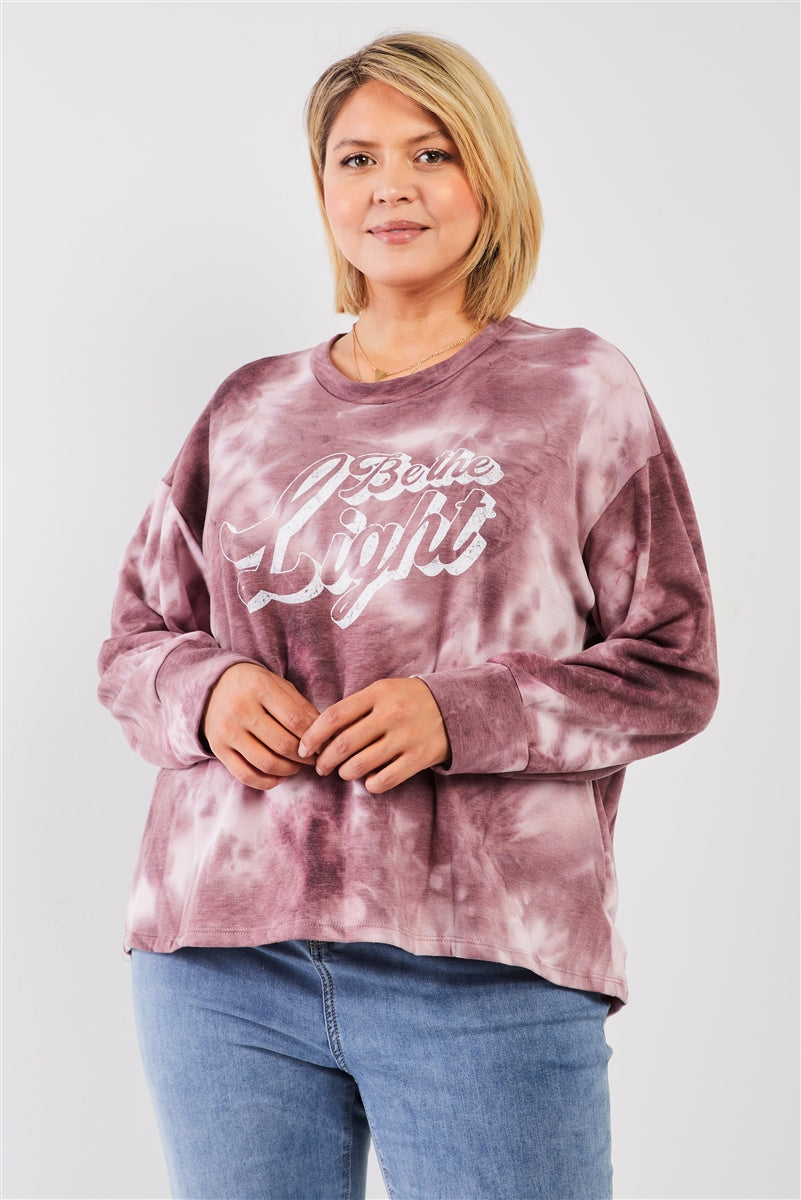 Mauve & Purple Tie-dye Bleach Effect Graphic Print Detail Long Sleeve Sweatshirt Look Up Deals