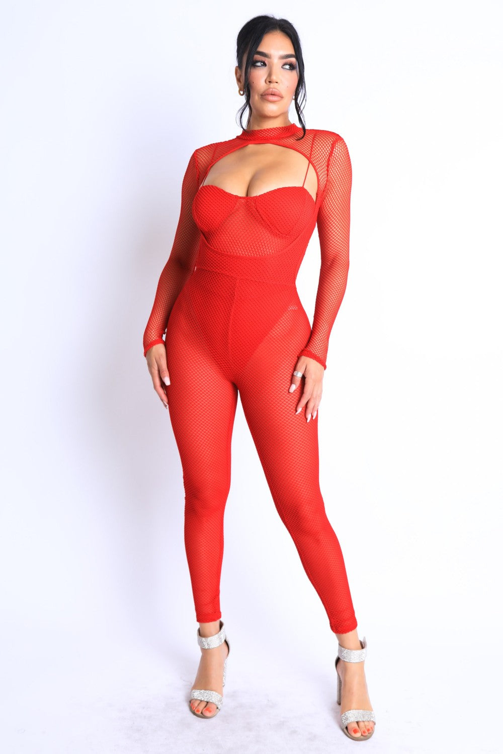 Mesh Crop Jumpsuit Set Look Up Deals