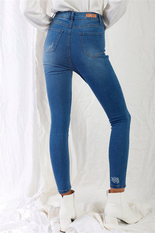 Mid Blue High-waisted With Rips Skinny Denim Jeans Look Up Deals