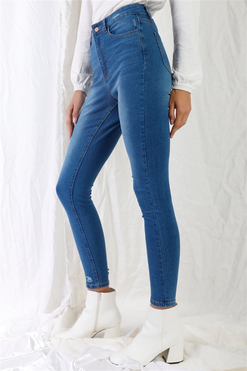 Mid Blue High-waisted With Rips Skinny Denim Jeans Look Up Deals