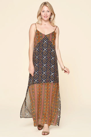 Mixed Printed Chiffon Maxi Slip Dress Look Up Deals