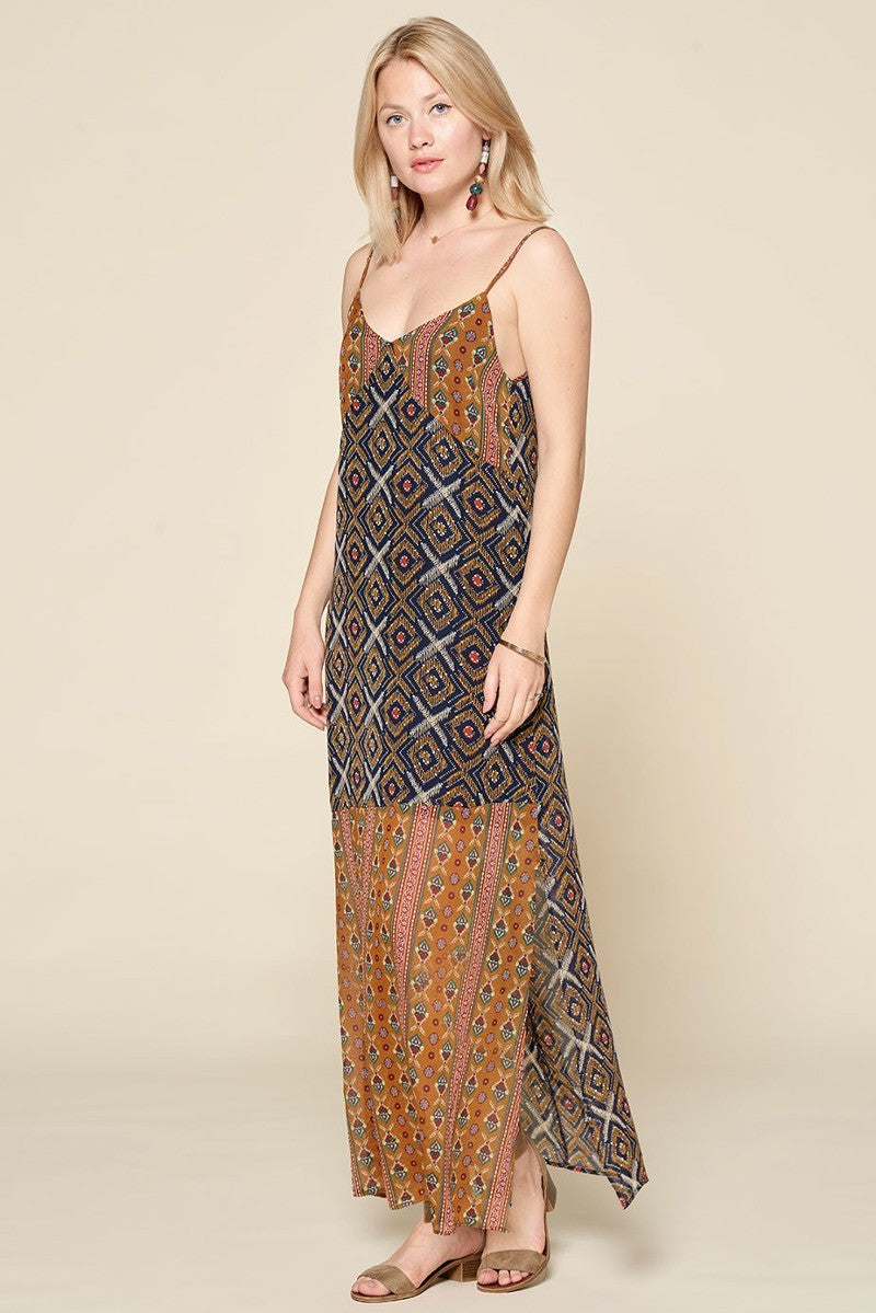 Mixed Printed Chiffon Maxi Slip Dress Look Up Deals