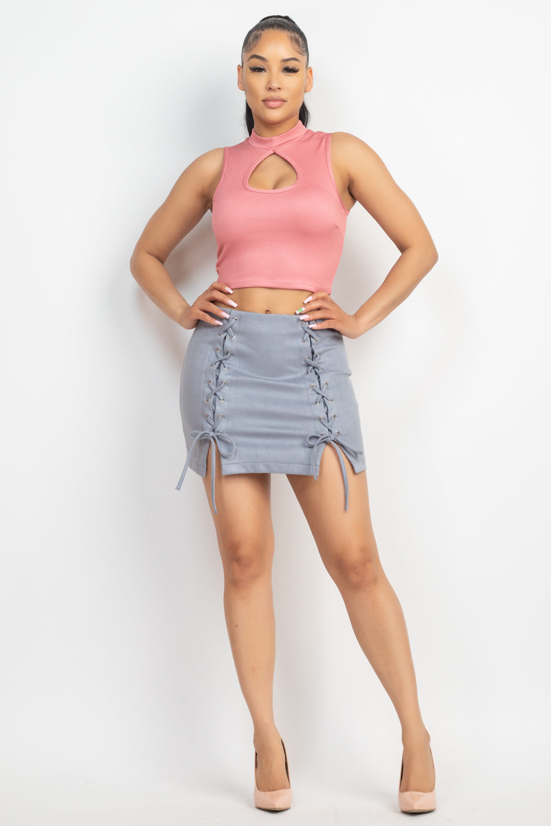 Mock Keyhole-front Crop Top Look Up Deals