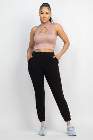 Mock Keyhole-front Crop Top Look Up Deals