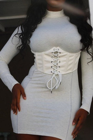 Mock Neck Long Sleeve Bodycon Mini W Bustier Detail And Stitching Look Up Deals