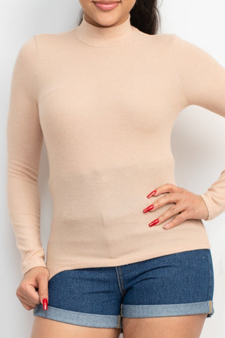 Mock Neck Long Sleeve Top Look Up Deals