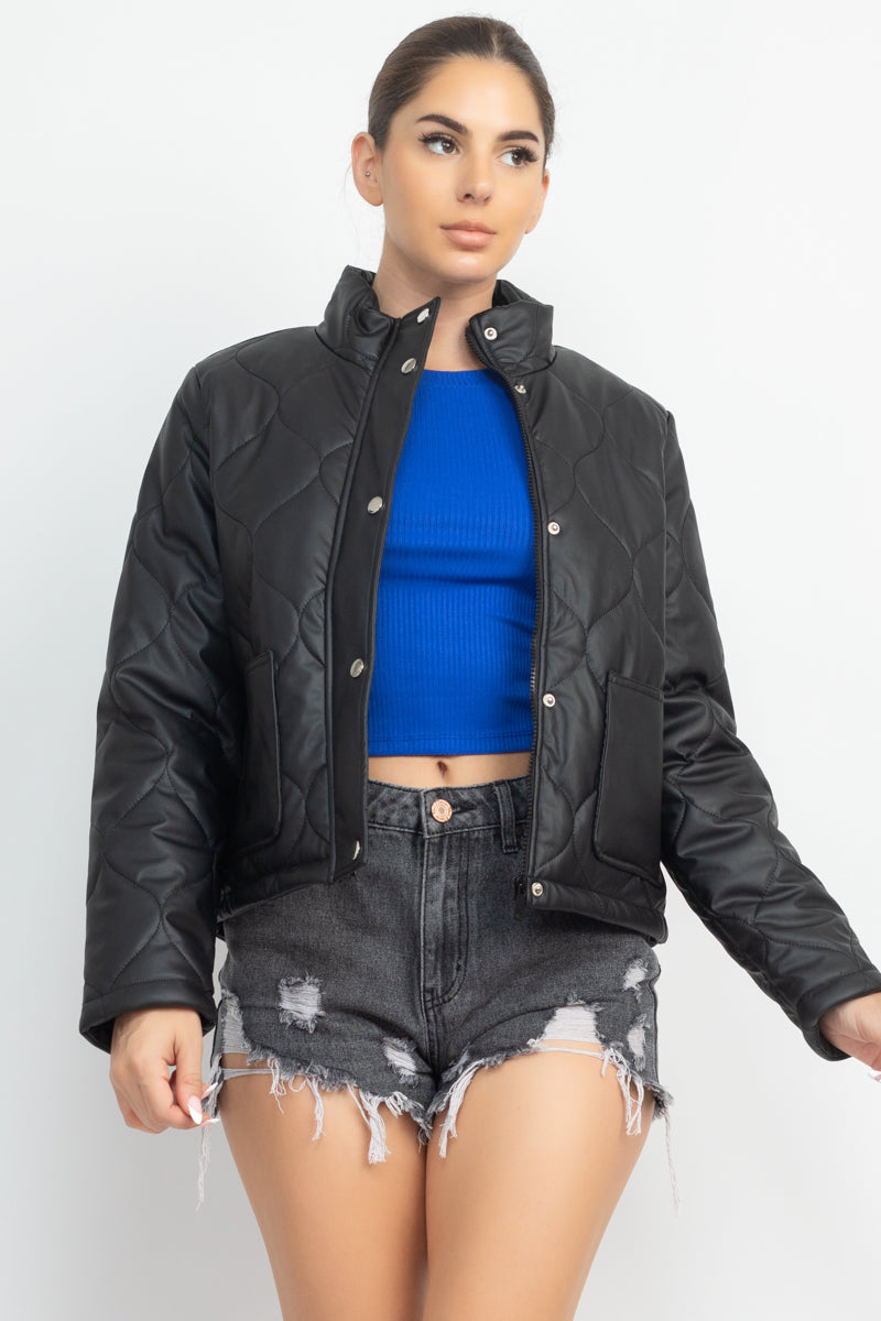 Mock Neck Quilted Jacket Look Up Deals